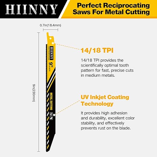 25 Pack 9 inch 14/18 TPI HIINNY Bi-Metal Auto Reciprocating Saw Blades,Blades Metal Cutting with M42 Teeth and Cobalt,for Automatic Dismantling Sawzall Blades for 1/16-5/16 Medium Metals