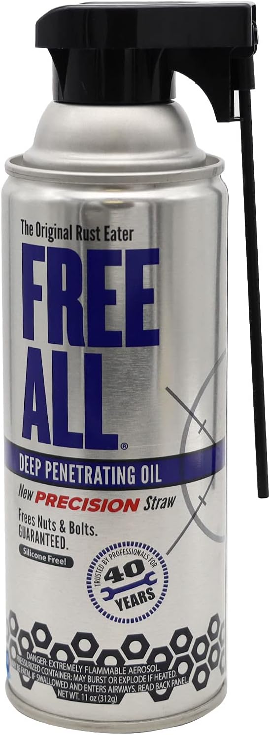 Free All Rust Eater Deep Penetrating Oil,11oz Precision Straw, Loosens Rusted Bolts, Nuts, Pipe Connections & Locks, Industrial-Grade Rust Remover, Silicone-Free Formula, Safe on Paint & Plastics