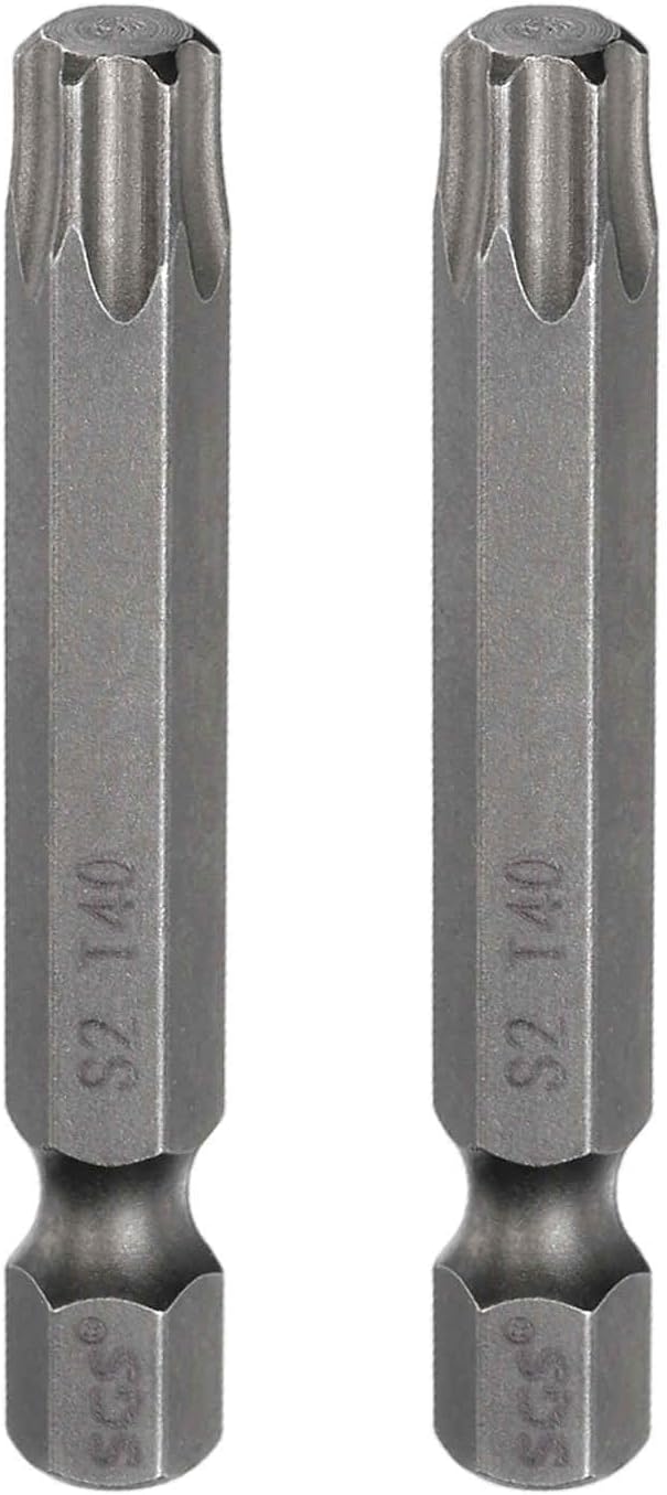 HARFINGTON 2pcs T40 Torx Head Screwdriver Bit 1/4" Hex Shank 2" (50mm) Long Magnetic No Hole Tip Tamper Proof 6 Point Star Screw Driver Drill Bits S2 Steel Industrial Power Screwdrivers
