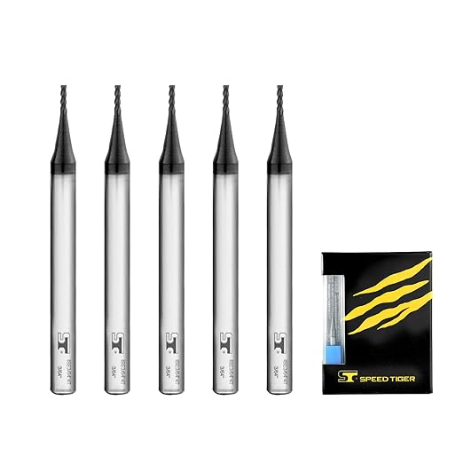 SPEED TIGER 3/64" Micrograin Carbide Square End Mill - 4 Flutes - ISE3/64 4T (5 Pieces, 3/64") for Alloy Steels, Hardened Steel, Metal & More ??Mill Bits Sets for DIYers & Professionals (5pcs)