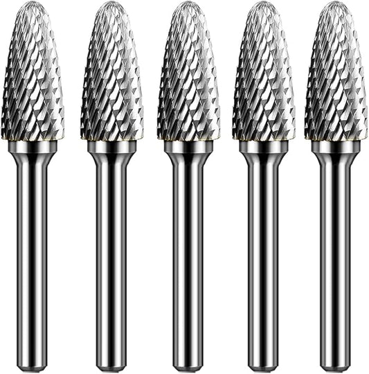 SF-5 Tungsten Carbide Burr Set Double Cut Rotary Burrs File(1/2” Cutter Dia X 1”Cutter Length) with 1/4'' (6.35mm) Shank for Die Grinder Drill Bits (Pack of 5)…