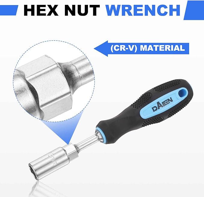 HARFINGTON Metric Nut Driver 13mm CR-V Non-Magnetic Detachable Tip Hollow Shafts Hex Socket Screwdriver with Anti-Slip Handle for Automobile Repair Bit Driver, Blue/Black
