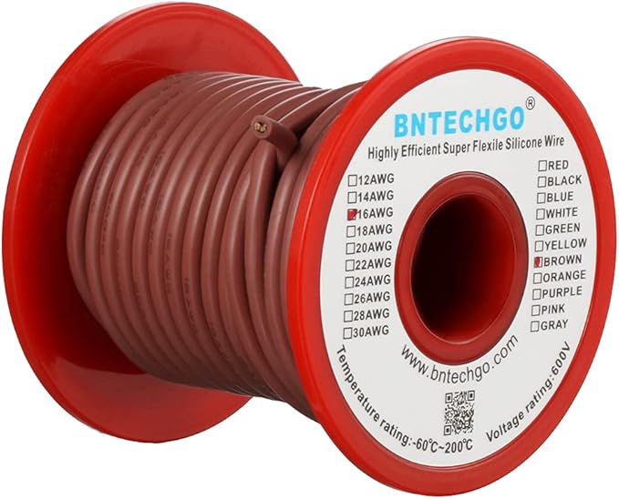 BNTECHGO 16 Gauge Silicone Wire Spool 50 ft Brown Flexible 16 AWG Stranded Tinned Copper Wire