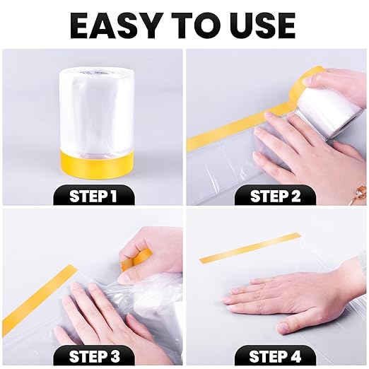 ADHES Pre Taped Masking Film with Adhesive Edge, 103 inch x 36 Yards x 3 Rolls No Residue Masking Tape for Painting, Automotive, and DIY Projects Tape and Drape for Floor Furniture Protection