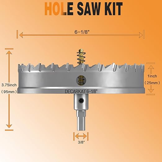6-1/8" TCT Hole Saws for Hard Metal, Heavy Duty 156mm Tungsten Carbide Tipped Hole Cutters Set with Spring-Loaded Pilot Drill Bits for Stainless Steel, Metal, Iron, and Plastic.
