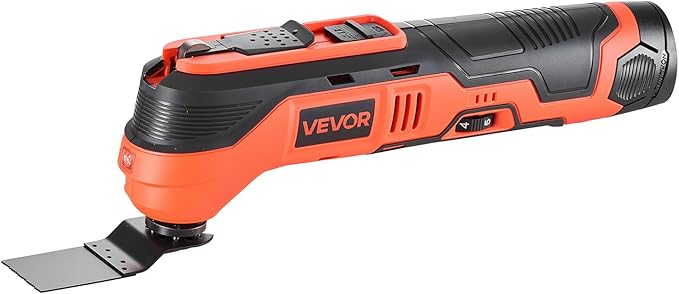 VEVOR Cordless Oscillating Tool, 12V Multitool Oscillating Saw Tool with 6 Variable Speeds 6000-17500 OPM, 3.2째 Oscillation Angle, 2.0Ah Battery Pack & Charger, 8PCS Saw Accessories & LED Work Light