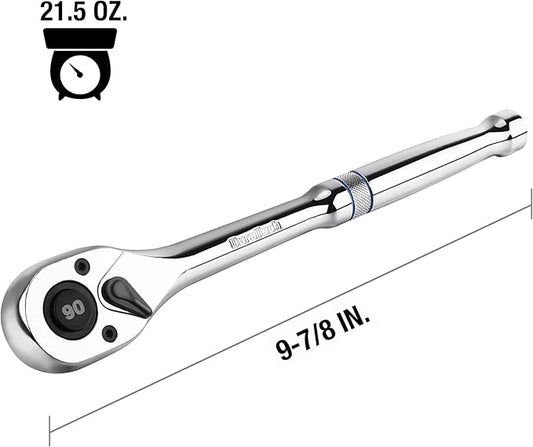 DURATECH 1/2-Inch Drive Ratchet, 90-Tooth Quick-release Ratchet Wrench, Reversible, Cr-V Made, Full Polished, Stocking Stuffers for Men Women Gifts for Men Gifts for Women Gifts for Dad