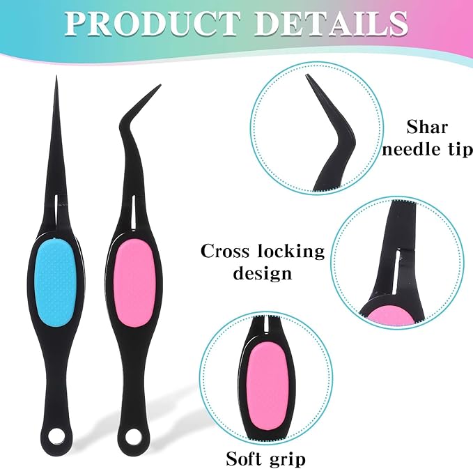 2PCS Stainless Steel Reverse Tweezers for Crafts, False Eyelashes Precision Jewelry Tweezers for Stickers, Beading Bracelet Making Art