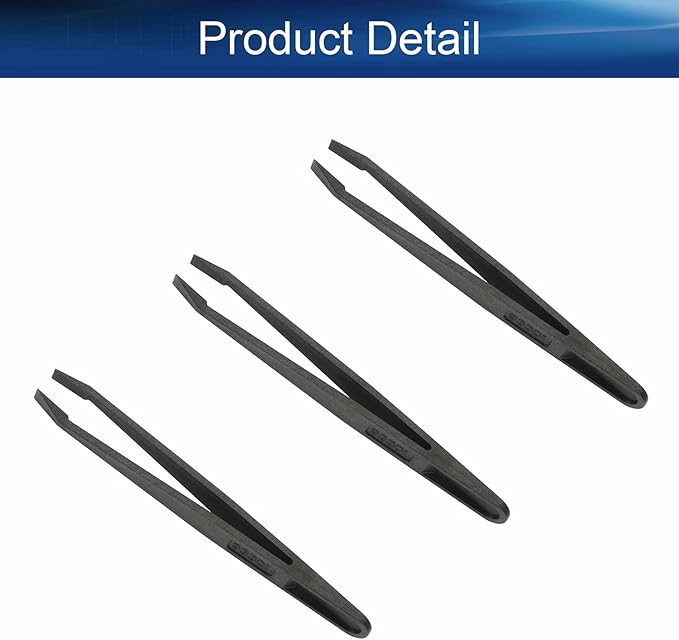 Auniwaig 3pcs Precision Plastic Tweezers, Slant Flat Tip Anti-Static Tweezers for Jewelry Craft DIY Beauty Electronics Repair Tool (4.7 Inch, Black01)
