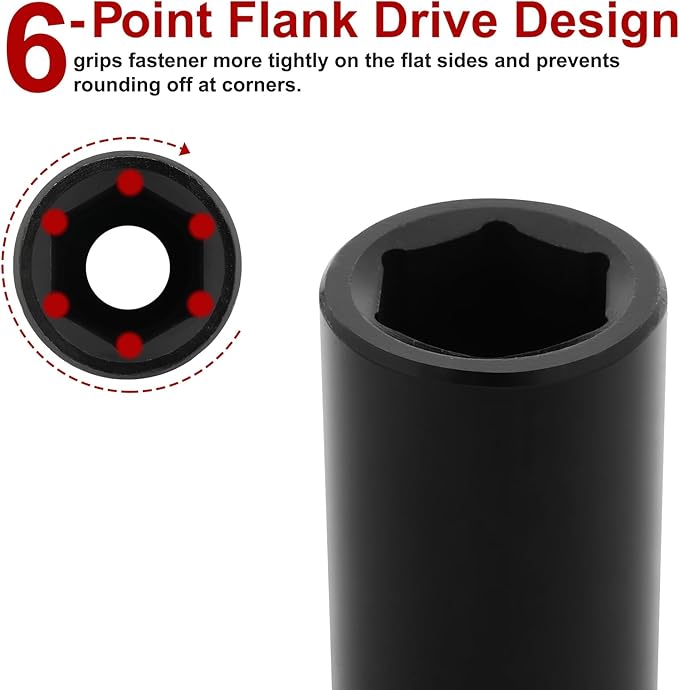 CASOMAN 2PCS 1/2-Inch Drive Deep Impact Socket-19mm, 6-Point, Metric, CR-MO