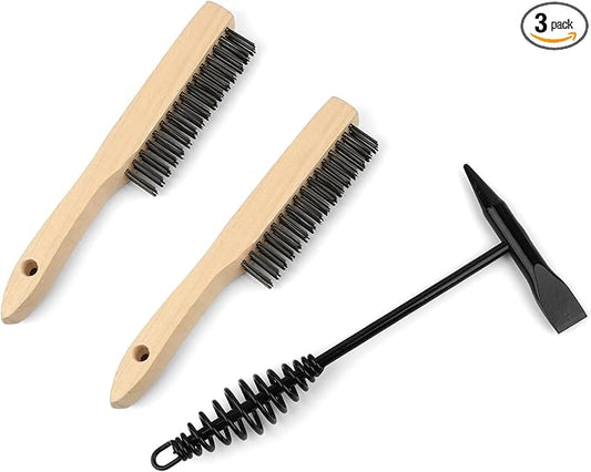 3 Pack Welding Chipping Hammer and Wire Brush Set – 1 Pcs 11" Hammer with Coil Spring Handle, Cone and Vertical Chisel and 2Pcs 9.8" Stainless Steel Brush for Slag, Spatter, Residue Removal