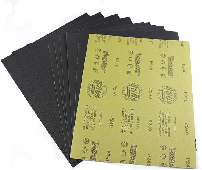 MAXAMN 240 Grit Sandpaper, Wet Dry Sandpaper Sheets 9 x 11 Inches, Silicon Carbide Abrasive Sand Paper for Wood Furniture Finishing, Metal Sanding, Automotive Polishing, DIY Projects, 10 Sheets