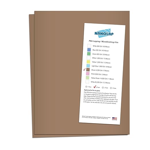 PSA Lapping Film, 2 Pc 5 Micron (4,000 Grit) Adhesive Polishing Paper, 8-1/2” x 11” Microfinishing Fine Sanding Paper, Sanding Film for Scary Sharp Sharpening System, Aluminum Oxide AO