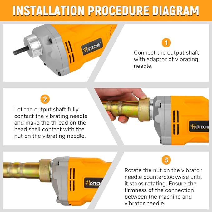 Hoteche 1200W Electric Concrete Vibrator ??Handheld Power Concrete Vibration Tool with 2m Cable ??for Slabs, Foundations, Driveways(Machine Only, compatible with 35mm Rod)