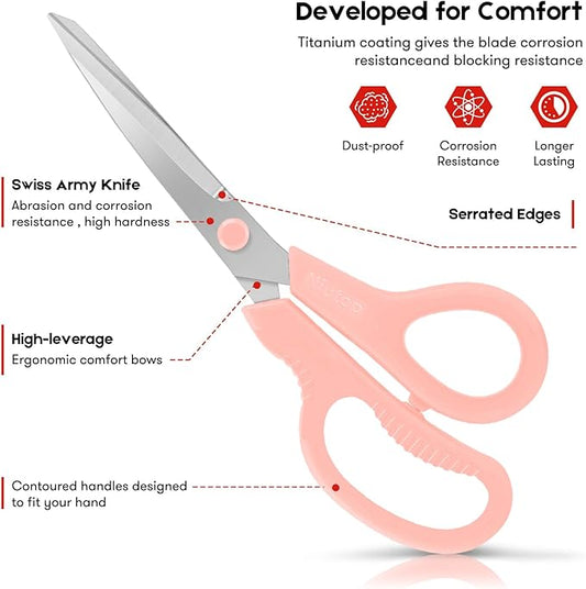 Niutop 8" All Purpose Scissors - Heavy Duty, Ergonomic Comfort Grip Shears for Office, Home, School, Art & Craft
