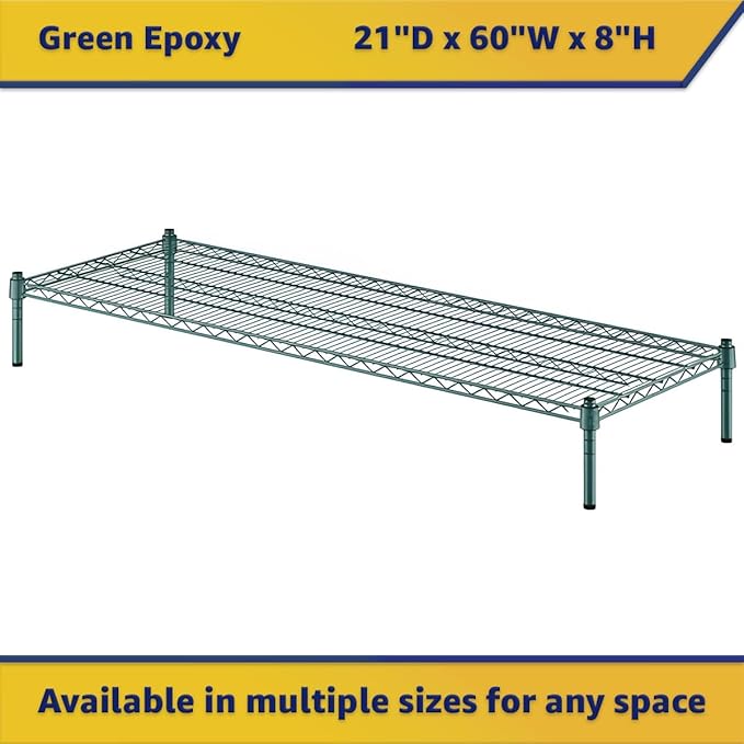 21" x 60" x 8" Green Epoxy Wire Storage Shelf, Dunnage Rack, Commercial 1 Tier Small Shelf