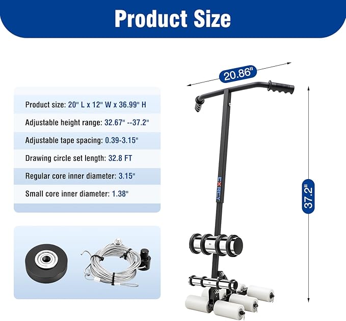 CXRCY Court Line Tape Machine. Adjustable Height & Spacing, Playing Field Line Striping Machines for Parking Ground Marking, Road Warning. with Circle Drawing Tool