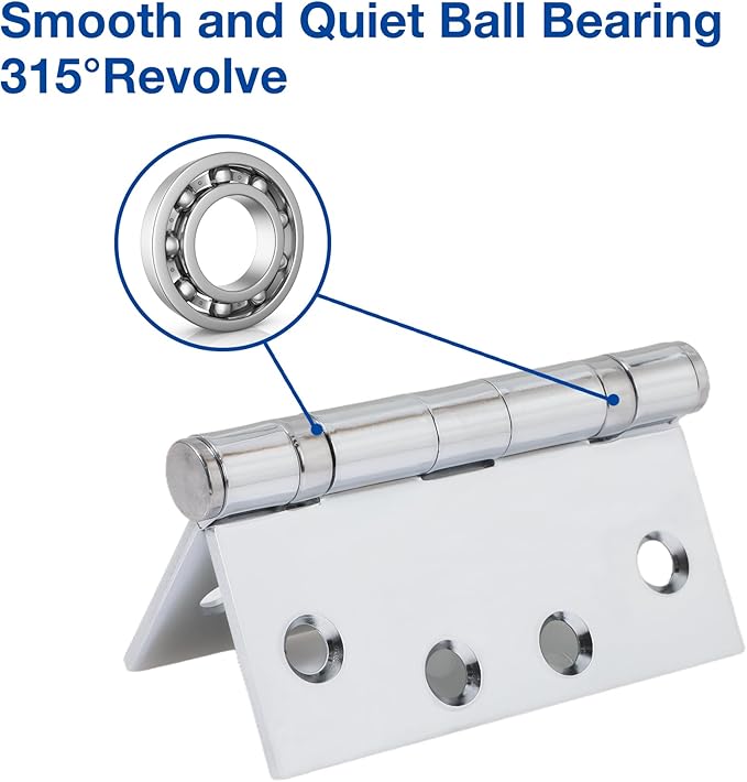 2 Pack Polished Chrome 4 Inch Heavy Duty Commercial Ball Bearing Door Hinges