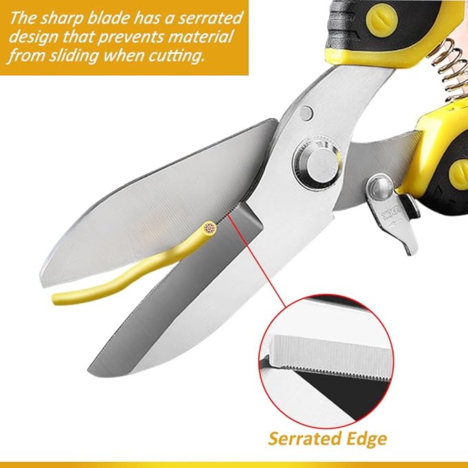 Scissors Heavy duty 9-inch, Shears Multipurpose, Stainless Steel Serrated Blades, Easy Cutting Iron Sheet, Leather, Tin, Wires, Cardboard
