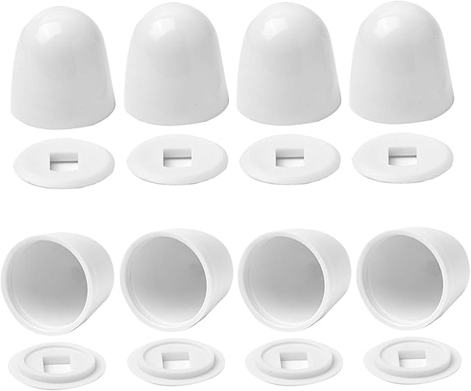 8Packs Universal Toilet Bolt Caps, Round Plastic Push-On Toilet Bowl Bolt Caps Covers, with Extra Washers for Easy installation, 1.44 Inch Height, White Color