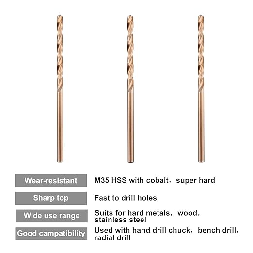 1/32" M35 Cobalt HSS Jobber Length Twist Drill Bit with Straight Shank,Heavy Duty, Pack of 10 PCS, Drilling for Cast Iron, Heat-Treated Steel, Stainless Steel and Other Hard Materials by LU&MN
