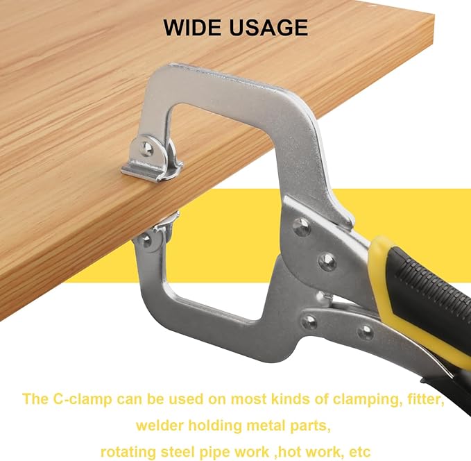 4 Pack 11 Inch C Clamp Locking Pliers,Locking C Clamp, Adjustable Nickel Plated C Pliers For Wood Working, Welding, Electrician Maintenance and more, by GENHAKON, Silvery