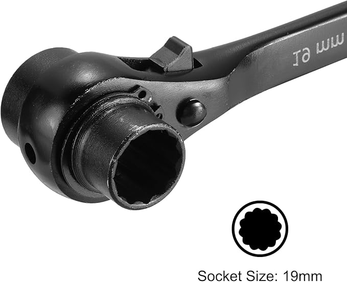 uxcell 19 x 24mm 12-Point Scaffold Podger Ratchet Spanner Ratcheting Socket Wrench Tool (Black) 2pcs