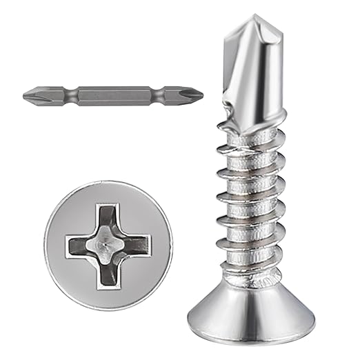 Wensilon竊?00pcs竊?8횞3/4?쓋or Sheet Metal Self-Tapping Screws 410 Stainless Steel Flat Head High-Strength Quick self-Drilling Screws