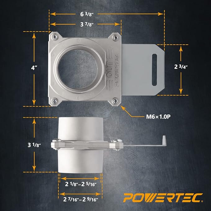 POWERTEC 70325-P2 Blast Gate 2-1/2 Inch, w/Anti Clog and Air Leak Seal for Dust Collection, 2 PK