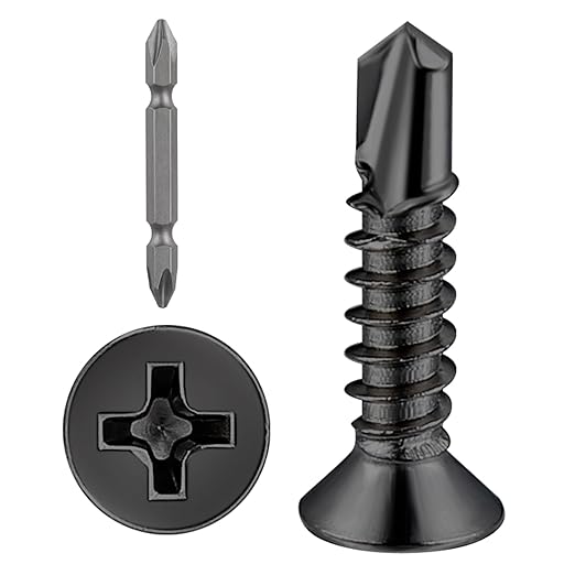 Wensilon竊?00pcs竊?8횞3/4?쓋or Sheet Metal Self-Tapping Screws 410 Black Stainless Steel Flat Head High-Strength Quick self-Drilling Screws