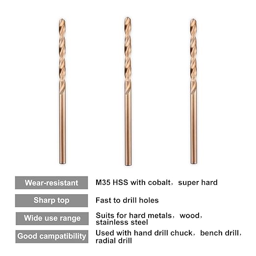 1/8" M35 Cobalt HSS Jobber Length Twist Drill Bit with Straight Shank,Heavy Duty, 10Packs,100 PCS, Drilling for Cast Iron, Heat-Treated Steel, Stainless Steel and Other Hard Materials by LU&MN