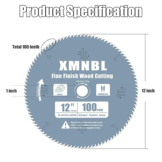 12 Inch Miter Cutting Saw Blades 100 Tooth,Compatible with DEWALT 12 Inch Miter Saw,Replace for Diablo D12100X Fine Finish Ultra Sharp Carbide Blade,Wood Fine Finish Cutting 1" Arbor Longer Life 5X