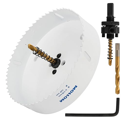 Mollom (149mm | 5-7/8") HSS M42 with 8% Cobalt BI-Metal Hole Saw with 2 Pilot Drill Bits & Arbor Smooth Cutting for PVC,Drywall,Wood,Plastic,Gypsum Board,Rubber