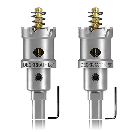 2-Pack 1-1/8" TCT Hole Saws for Hard Metal, Heavy Duty 28mm Tungsten Carbide Tipped Hole Cutters Set with Spring-Loaded Pilot Drill Bits for Stainless Steel, Metal, Iron, and Plastic