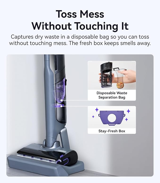 NARWAL S30 Pro Wet Dry Vacuum Cleaner with 20000Pa Suction, Cordless Vacuum Mop for Hard Floors, Tangle-Free Hair-Cutting, 180째 Lie Flat, 194째F Self-Cleaning, Disposable Waste Bag, Edge Cleaning