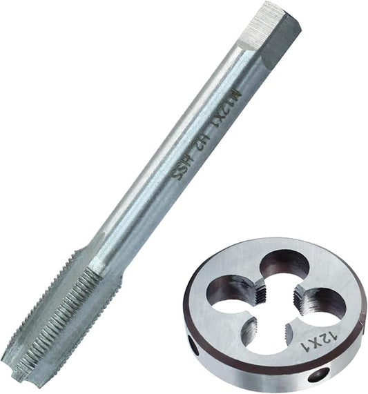 HARSKIYER M12 x 1 Metric Tap and Die Set, HSS Machine Thread Tap Die Set, M12 x 1mm Right Hand Thread Tapping Tool