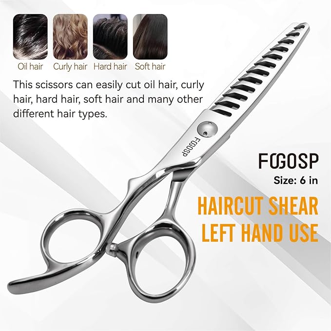 Left Handed Hair Thinning Scissors 6??Professional Barber Scissor Japan VG10 CNC Ultra-Precise Cuts Sharp Blades 12 Teeth Thinner Hair Shears for Women & Men with Thick Hair 40% Thinning Rate