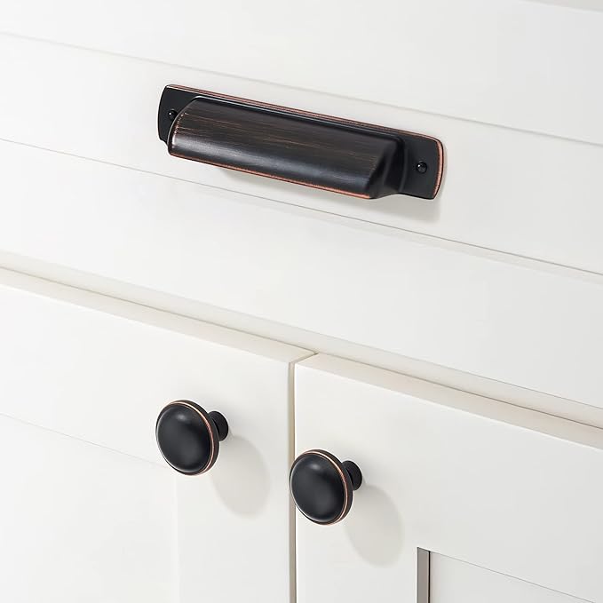 khtumeware 10 Pack 1-1/4 Inch Oil-Rubbed Bronze Cabinet Knobs Solid Round Dresser Knobs Drawer Knobs Simple Cabinet Hardware for Cupboard Drawer Pulls.