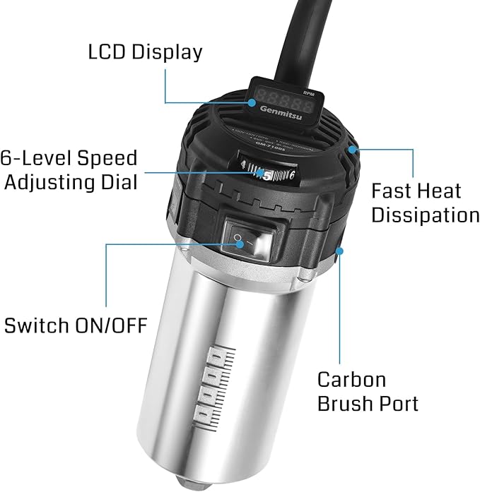 Genmitsu 710W CNC Compact Router 65mm Diameter, Spindle Motor with LCD Digital Display 6 Adjustable Speeds, 1/8??ER11 Collet, 4 Carbon Brushes, for CNC Milling Machine