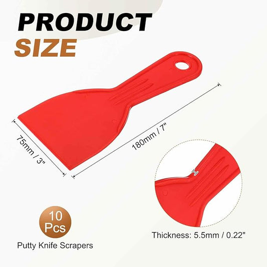 HARFINGTON 10pcs Putty Knife Scraper 3" Width Flexible Plastic Putty Knife Paint Scraper Tool for Taping Drywall Spreading Painting Wall Scratching Red