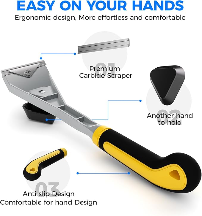 Premium Ergonomic Carbide Paint Scraper, 2.5 Inch Heavy Duty Scraper Tool for Removing Varnish, Paint, Scratch, Stickers, Glue, Resin, Rust, Putty, Stain Finishes, Easy and Comfortable to Use