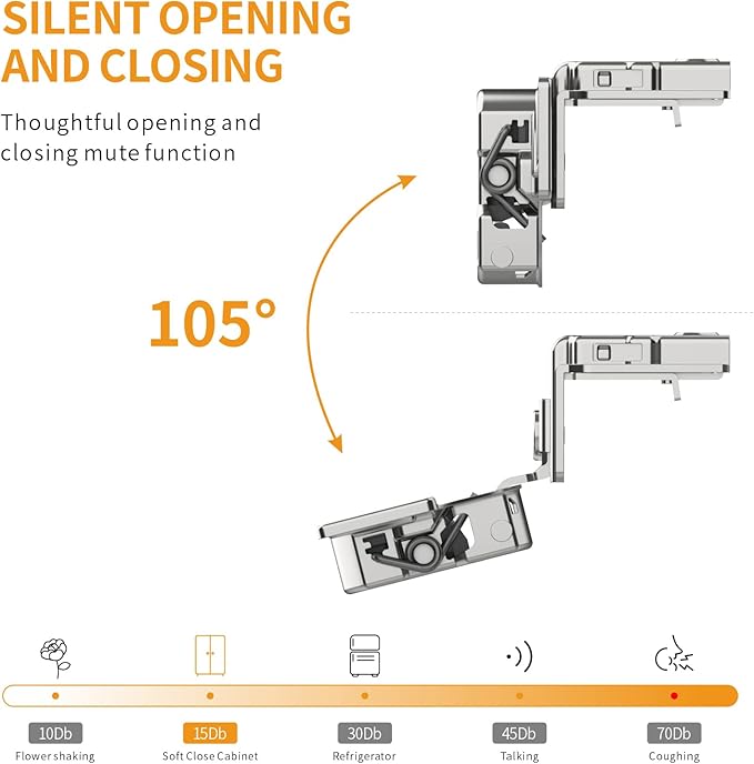 Chibery 6 Pack 1-3/8" Overlay 3D Soft Close Concealed Hinge for Face Frame Door, Smooth Slow Self Closing Hinges, Satin Nickel, Hidden 105째 Open Angle Stainless Steel Hinge for Kitchen Cabinet Door