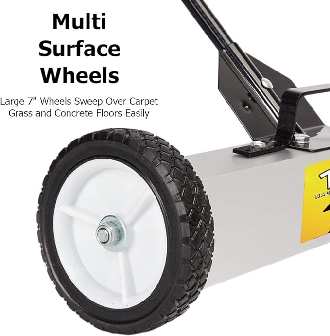 TUFFIOM 24-Inch Rolling Magnetic Pick-Up Sweeper | 50-LBS Capacity, with Quick Release Latch & Adjustable Long Handle, for Nails Needles Screws Collection