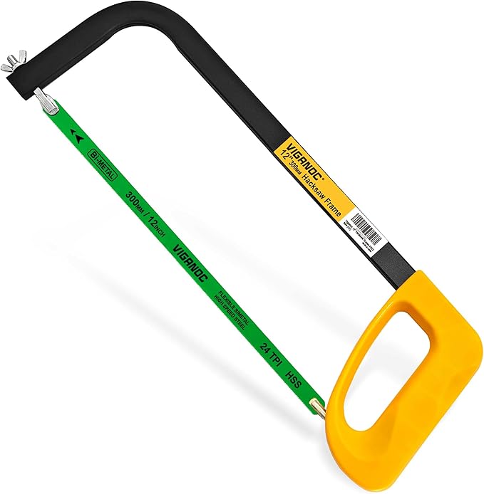 300mm/12inch Hacksaw Frame with 24 TPI Bi-metal Blade, High-Tension Hand Saw Suitable for Aluminum, PVC Piepes, Wood, Copper Pipes
