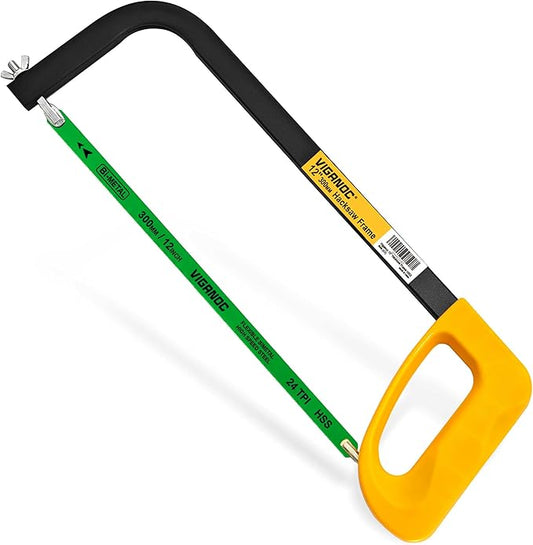300mm/12inch Hacksaw Frame with 24 TPI Bi-metal Blade, High-Tension Hand Saw Suitable for Aluminum, PVC Piepes, Wood, Copper Pipes