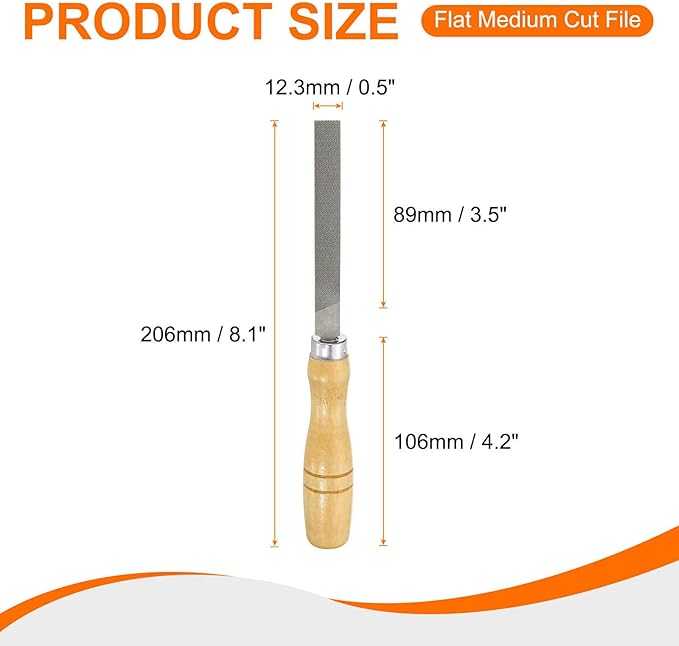 HARFINGTON Flat Medium Cut File 4" Double Cut Teeth High Carbon Steel Hand Rasp File with Wood Handle for Metal Wood Deburring Removing