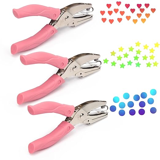 Coolrunner 3-Piece Metal Single Hole Paper Punch - DIY Handheld Punch with Circle/Star/Heart-Shaped Hole Makers