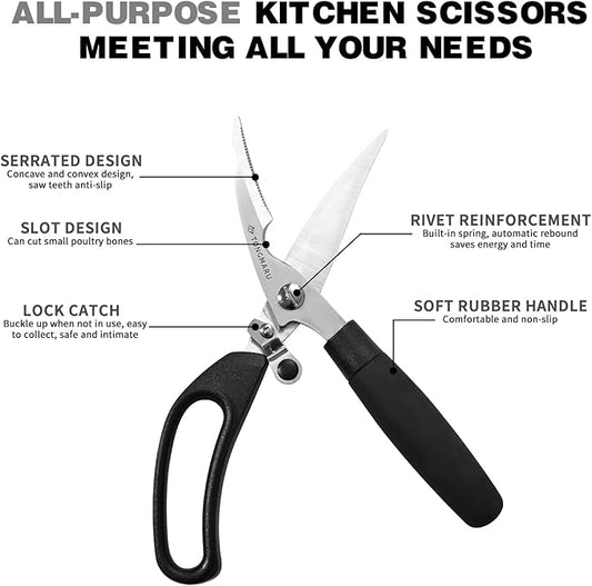 Ultra Heavy Duty Kitchen Poultry Shears, Super Sharp All Purpose Kitchen Scissors with Anti-slip Handle, Dishwasher Safe, Serrated Blades with Bottle Opener function