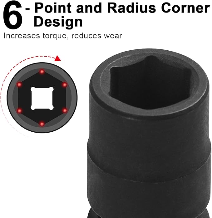 JETECH 1/2 Inch Drive 15mm Standard Impact Socket, Chrome Molybdenum Alloy Steel, 6-Point Design, Metric