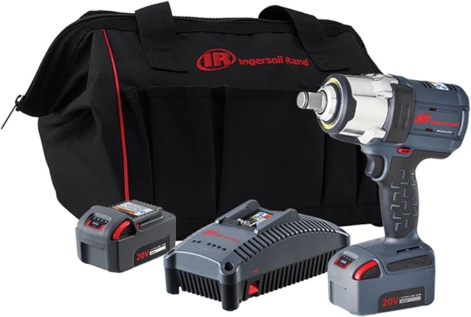 Ingersoll Rand W7172-K22 3/4" Impact Wrench and 2 Battery Kit, 4 Power Modes, Brushless Motor, 1500 ft-lbs Nut Busting Torque, 1000 ft-lbs Max Torque, LED Light Ring, Gray